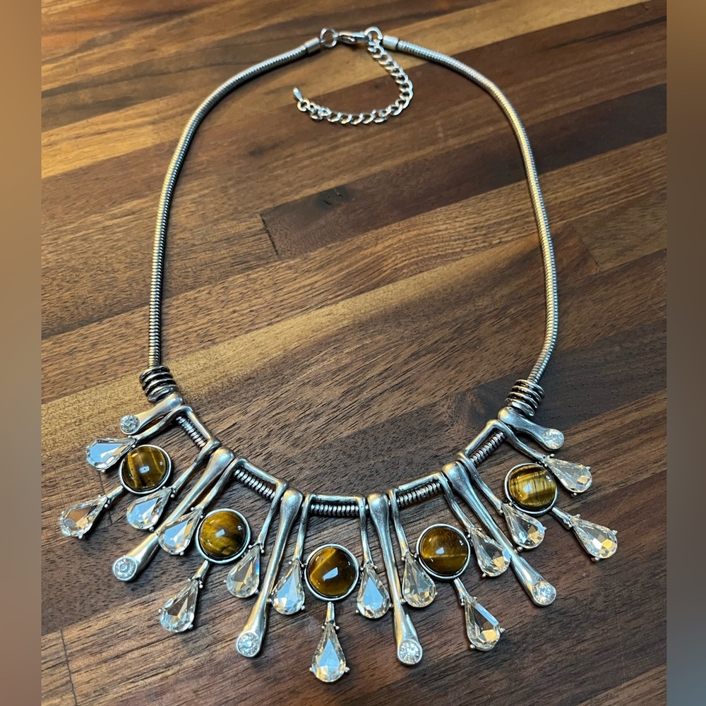 Tiger eye stone and crystal teardrop necklace